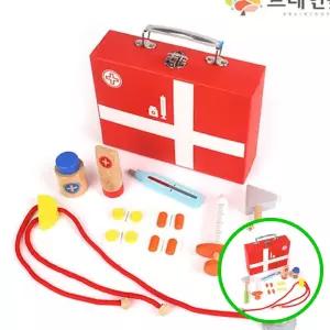 MF08 원목 병원가방 세트 어린이 의사 청진기 주사기 체온계 역할 어린이집병원놀이 주사기장난감 소꿉놀이