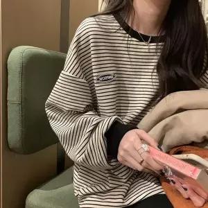 [하프클럽/]여성 오버핏 루즈핏 스트라이프 단가라 긴팔티
