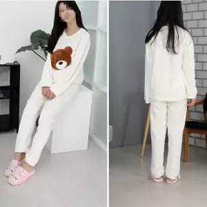 [하프클럽/]bns 빅베어 아이보리 여성용 극세사 수면잠옷세트 겨울/보온/패