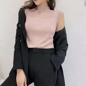 [하프클럽/]팔뚝살커버 걸스 심플 데일리룩 패션라인 민소매티 하프넥 안감