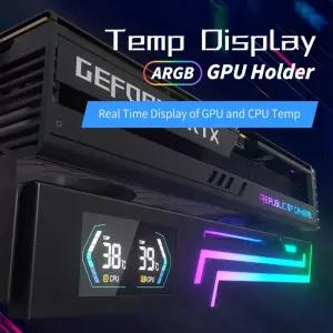 파워 트레인 Z-X6 그래픽 카드 브래킷 온도 디스플레이 5V 3PIN ARGB AURA SYNC VGA 홀더 높이 조절 가능