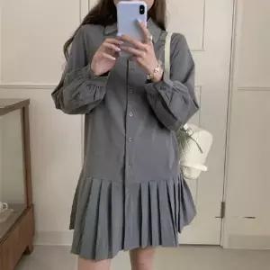 [하프클럽/]플리츠 와이셔츠 심플스몰 원피스룩