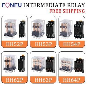 5PCS HH52P 소형 코일 일반 전마그네틱 중간 릴레이 스위치 LED DC12V 24V AC220V