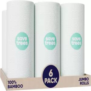 세이브 트리 대나무 종이 타월 6pk - 750매 롤 초흡수성 및 내구성이 뛰어난 FSC 인증 완전 플라스틱