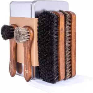풋피터 에센셜 호스헤어 슈 샤인 브러시 세트 및 천이 포함된 케어 키트 독일산