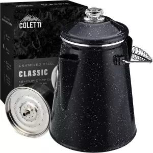 COLETTI 클래식 퍼콜레이터 커피 포트 - 가장 향수를 불러일으키는 캠핑 이제 현대화된 블랙 에나멜 12컵