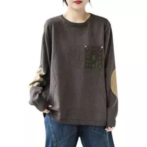 팔콘 여사친 여성용 니트 캐주얼 티 롱루즈핏 르네상스 라운드 풀오버 루즈핏 레이스 펀칭 빈지 톱 KKE1