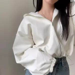 여친 가을 숏 후드 재킷 점퍼 PU가죽 야구 긴팔 코트 복고풍 스트링 원픽3