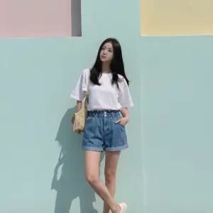 [블로썸스틸]냉장고 와이드 여름 허리밴딩 하이웨스트 청반바지