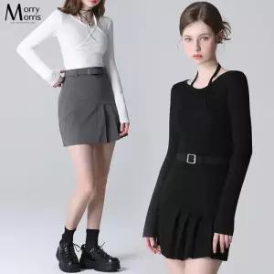 [모리모리스][모리모리스(Morry Morris)] 사선 주름 포인트 스커트 벨트