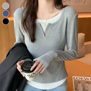 [하프클럽/]유니크코디레이어드 니트립 롱셔츠 상티
