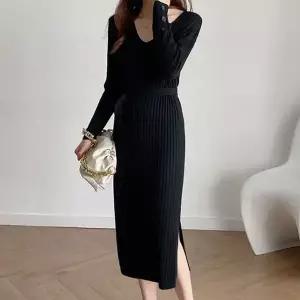 [하프클럽/]3 color 타이트 걸스 세로 니트립 데일리룩 무늬미니드레스 DS롱원