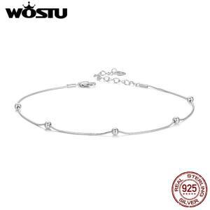 WOSTU 여성용 진짜 925 스털링 실버 구슬 발찌 뱀 체인 쥬얼리, 해변 스태킹 휴가 선물, BST009