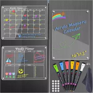 냉장고용 릴 마그네틱 캘린더 3팩 마커 6개가 있는 드라이 이레이즈 보드 주방 홈용 클리어 플래닝