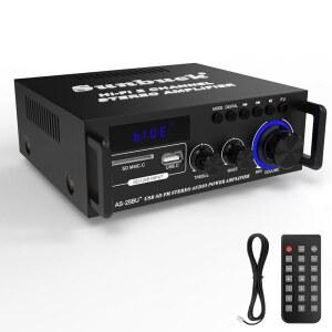 [미국배송] SUNBUCK 소형 스테레오 앰프 블루투스가 장착된 리시버 TV /CD /DVD /LP /PC용 광학 /동축 잭 192KHZ 오디오 지원 최대 300WX2 전원 홈 시스템 스피커용 AS-25BU
