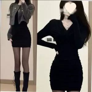 [하프클럽/]컴포트 모던라인 레이디스플리츠 주름 미니원피스 비틀버드 룩