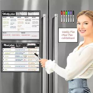 냉장고용 JJ 마그네틱 드라이 이레이즈 식사 계획 화이트보드 플래너 플래닝 보드가 있는 보너스 메모장