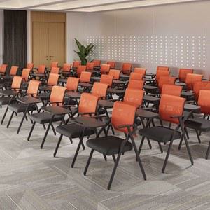 1인용 책걸상 일체형 대학교 접이식 의자 오렌지색등받이검정색시트 다기능필기보드 책상 강의실