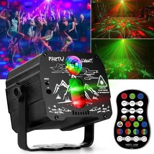 리모컨이 있는 파티 DJ 조명 휴대용 미니 디스코 볼 무대 사운드 활성화 USB 전원 밝은 RGB LED 프로젝터
