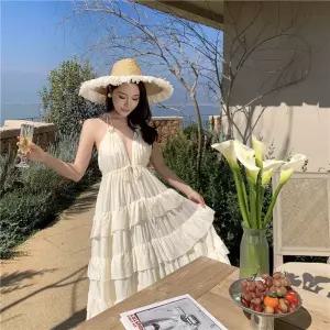 헐크 여성 여친 원피스 쉬폰 스커트 홀터넥 오프 브이넥 롱 여름 KKE1