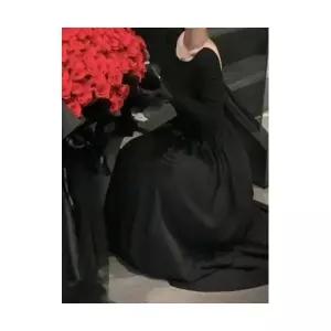 헐크 여성 여친 원피스 미니 블랙 스완 스커트 양면 U넥 긴팔 프렌치 빈티지 무드 KKE1