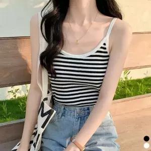 [하프클럽/]줄무늬 슬리브리스 스트레치 민소매캐주얼