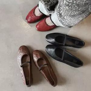 룽나루 여친 빈티지 여름 플랫 양가죽 수제화 소프트 폼 펌프스 HO2