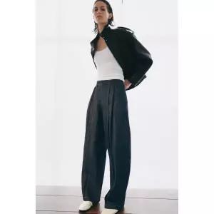 ZARA ZW 컬렉션 100% 가죽 봄버 재킷 LIMITED EDITION - 블랙