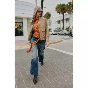 ZARA 100% 스웨이드 가죽 하이넥 재킷 - 샌드