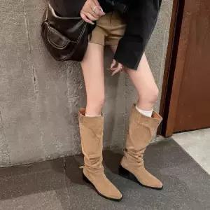 엘럽 여친 패션부츠 세무 스택부츠 큰통 하이힐 부드러운 롱부츠 살구색 박템5