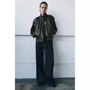 ZARA 가죽 봄버 재킷 ZW 컬렉션 LIMITED EDITION - 암녹색