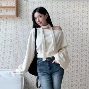 [하프클럽/]여성 벨벳 코듀로이 크롭 오프숄더 티셔츠 남방 골덴