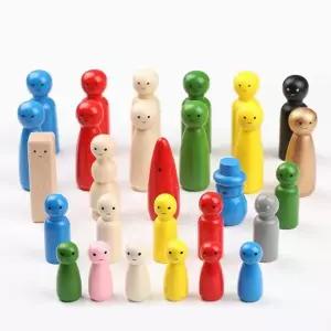 [콩심팥심]원목 나무인형 혼합 40~75mm (JX2023) 빨강 벨벳주머니세트 조각