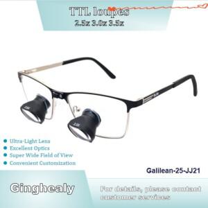 Ginghealy 25 메탈 프레임 TTL 루페 2.5X-3.5X 갈릴리안 광학 트루 컬러 조절 가능한 IPD 보석 마이크로 파