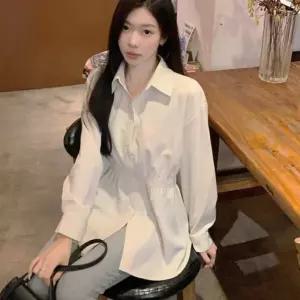 [시즌오프]스모크밴딩 카라넥 루즈핏 롱 셔츠 블라우스_5