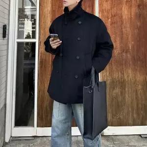 남자 겨울 심플 피코트 울 하프 더블 코트