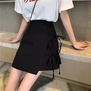 여성 사이드 리본 A라인 미니스커트 하이웨스트 치마(SS-199)(SS-199)