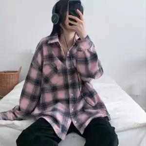 여자 빅사이즈 루즈 박스핏 기모남방 겨울 체크 셔츠_5