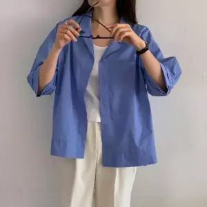 여성 스트릿패션 코튼 셔츠 원포켓 면100 청남방_5