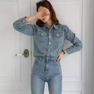 여성 톤다운 데님 롱셔츠 캐주얼 봄옷 레트로 남방_5