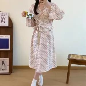 롱 가운 샤워 잠옷 여성용 하트 체크 패턴