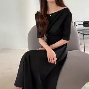자체제작)여성 라인 고급 스판 여름 하객원피스 결혼식 하객룩 격식룩 롱 여름원피스 반팔 소라
