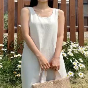 자체제작)뒷묶음 리본 데일리 루즈핏 린넨 휴양지 바캉스 썸머 여성 롱 원피스
