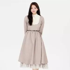 TBZ 핑크베이지 빈티지 레이스 롱원피스 경성의상 프레피