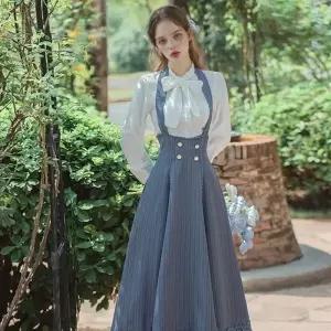 TBZ 인디고블루 스트라이프 홀터넥 투피스 세트 경성의상