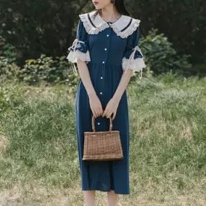 TBZ 빈티지블루 빅레이스카라 원피스 경성의상 교복 학생
