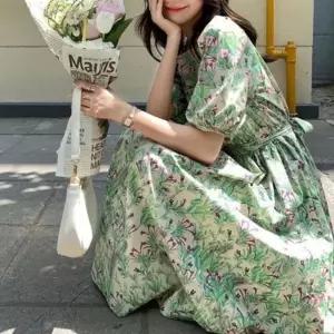 여성 봄 여름 꽃무늬 플라워 반팔 스트랩 롱원피스