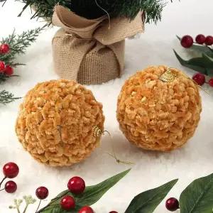 [RIZPICK]골드브라운 패브릭 장식볼 2P 10cm 복슬폼폼이 트리소