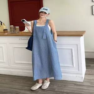 [하젤]로트 멜빵 스트라이프 뷔스티에 롱원피스_M4758