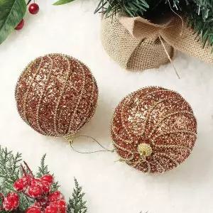 [RIZPICK]골드브라운 글리터 장식볼 2p 10cm 구슬체인 트리볼
